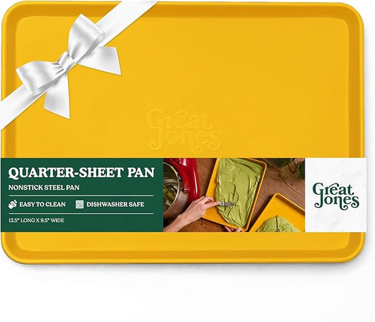Great Jones Little Sheet (Mustard) | Jelly Roll Pan, Quarter Sheet Pan | Aluminized Steel,13.5" x 9.5" | For Baking, Roasting, & Broiling | Premium Bakeware with Even Heat Distribution