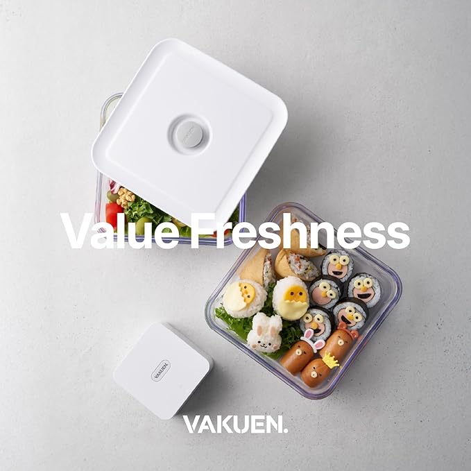 VAKUEN Premium Airtight Food Storage Containers, Mini Square 2pc/set(0.85qt), Smart One-Click Seal Lid, No Hinges, 100% Leak Proof, BPA-FREE, Dishwasher, Freezer & Microwave Safe