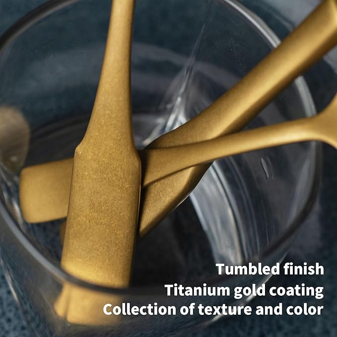 Alata Kate Gold Tumbled 20-Piece Silverware Set,Service for 4,Stainless Steel Flatware Set,Tumbled Cutlery Set,Dishwasher Safe