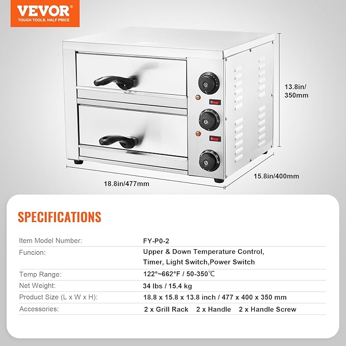 VEVOR Electric Pizza Oven for Countertops, 12-inch, 1700W, with Temp Control & 0-120 Min Timer, Even Baking Technology & Easy Clean Crumb Tray, Ideal for Both Commercial & Home Kitchens