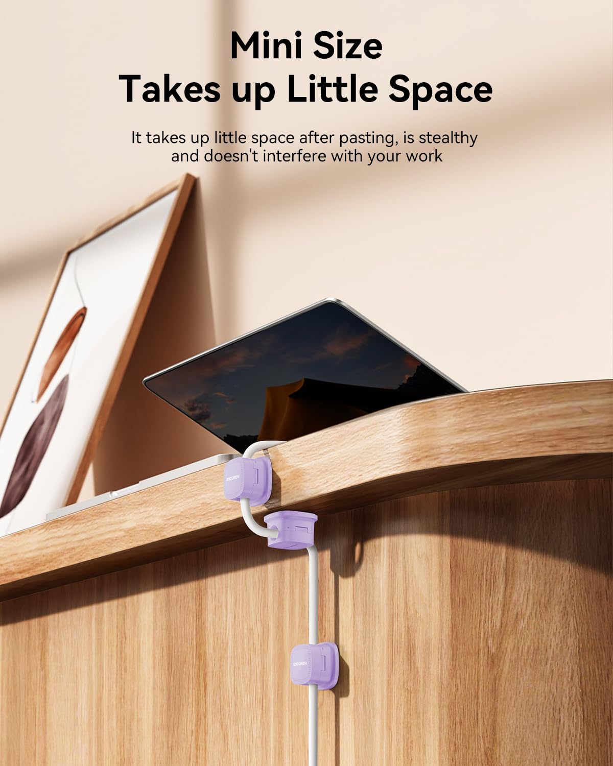 6 Pack Cable Management Cord Organizer, Magnetic Cable Clips-1s Lock, Rocoren Desk Adhesive Cord Cable Clip Wire Holder Keeper for Phone Charger Wire, Nightstand, Car, Office, Desktop Accessory,Purple