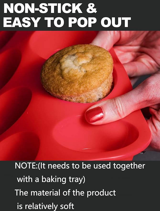 JEWOSTER 12 Cups Silicone Muffin Pan 2 Pack - Cupcake Pan Nonstick Silicone Molds Great for Making Muffin Cakes,Bread, Tart - BPA Free Baking Accessory