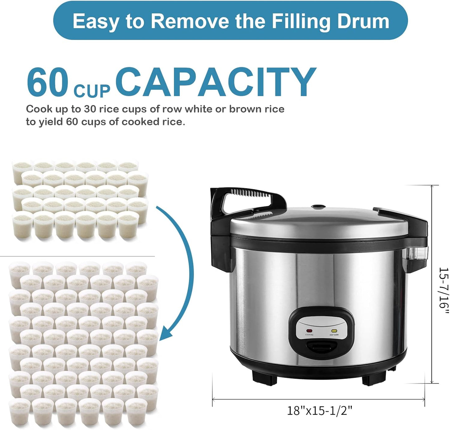 YBSVO 60-Cup (Cooked) Commercial Rice Cooker and Warmer