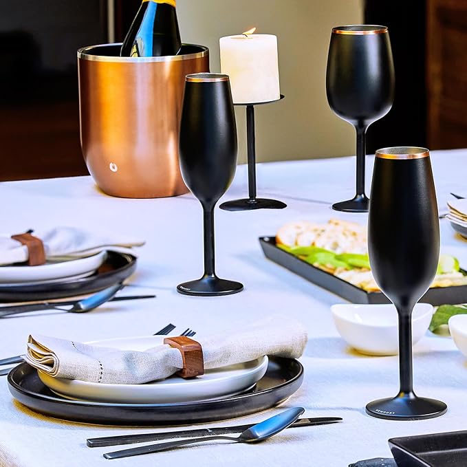 NEWPORT Stemware Collection, Premium Vacuum Insulated Stainless Steel Sparkling Wine & Champagne Flute, Crystal Thin Champagne Glass, Unbreakable & Drinks Stay Cold, Non-Slip Base, 6oz, Shimmer Blue