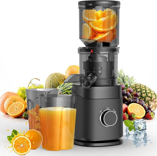 Juicer Machines, 150 Watts Cold Press Juicer with Wide Chute, Slow Masticating Juicers, High Juice Yield for Leafy Greens, Fruits & Vegetables, Easy to Clean
