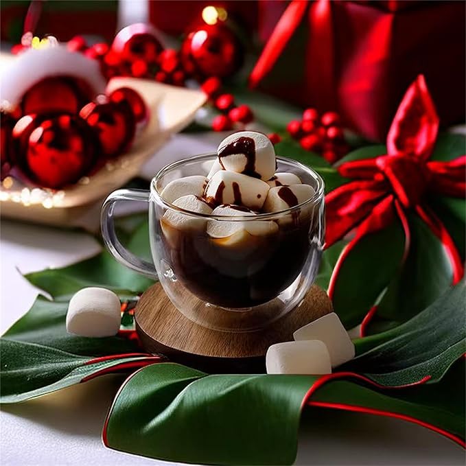 CNGLASS Double Wall Glass Cappuccino Mugs 8.1oz,Clear Insulated Glass Coffee Mug with Handle for Espresso,Latte,Tea,Set of 2