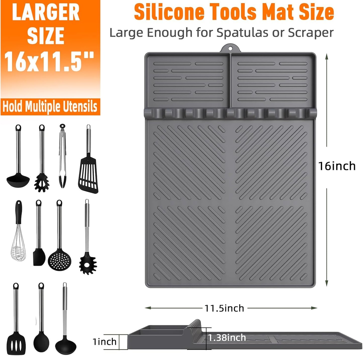 Silicone Grill Mat Compatible with Blackstone, Silicone Griddle Tools Mat with Drip Pad, Spatula Mat for Outdoor Grill Kitchen Counter (Grey)