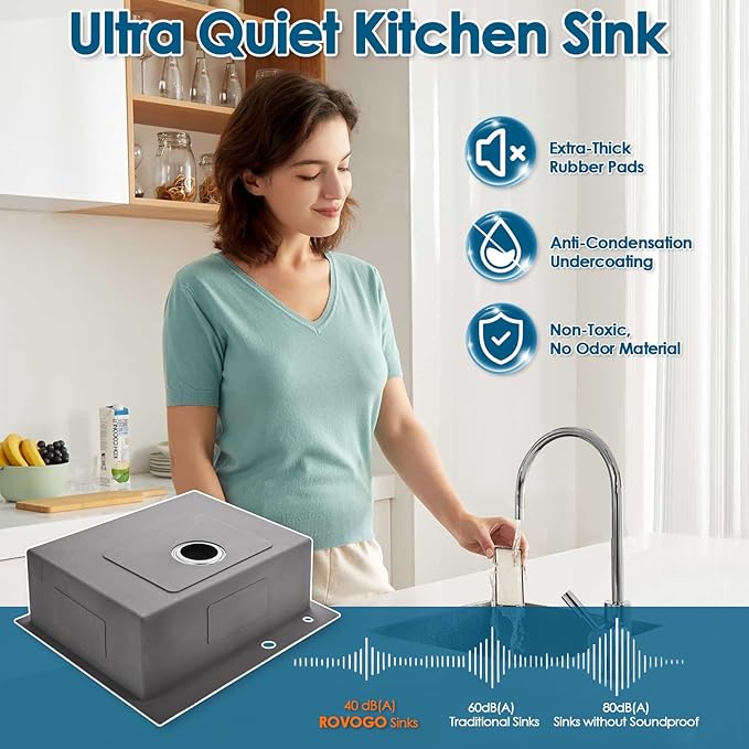 ROVOGO 25x22x8.7 in. Drop-in Kitchen Sink Single Bowl with Rear Drain, 18 Gauge Stainless Steel Handmade Top Mount Sink with 2-Hole, Brushed