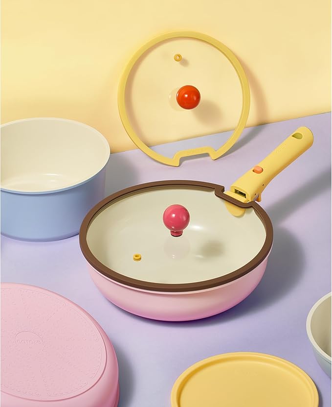 CAROTE 20pcs Ceramic Cookware Set Detachable Handle,Pots and Pans Set Nonstick,Induction Kitchen Cookware with Removable Handle,RV Dishwasher ＆ Oven Safe, PFOA Free