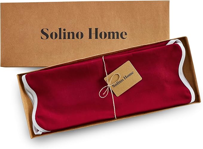 Solino Home Linen Scallop Cloth Placemats Set of 4-100% Pure Linen White and Red Round Placemats 16 Inch - Giselle Scallop Edge, Handcrafted and Machine Washable - Christmas