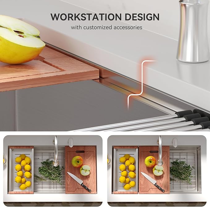 Lordear 32 Undermount Kitchen Sink 32x19 Inch Stainless Steel Kitchen Sinks Ledge Workstation 16 Gauge Single Bowl Under Counter Handmade Sink with Cutting Board