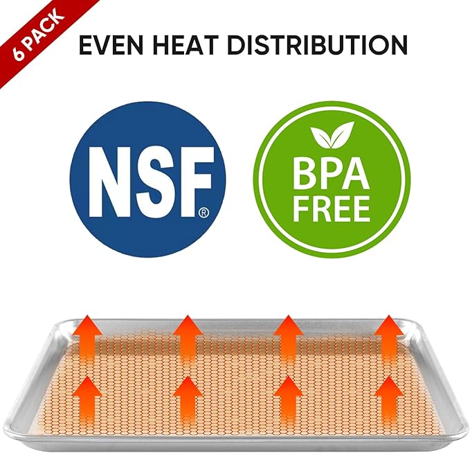 TENUP 6 Pack Aluminum Half Sheet Pan, 18" x 13" Heavy Duty Commercial Baking Tray Reinforced Rim, Warp-Resistant Rust-Free