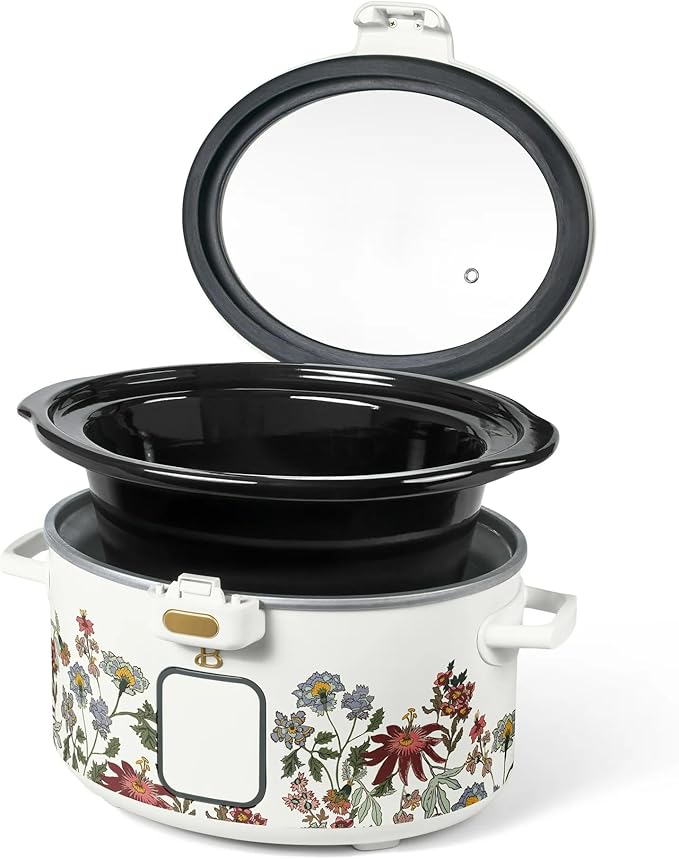Beautiful 4-Qt Programmable Slow Cooker with Hinged Locking Lid & Touch Display – 3 Heat / 4 Timer Settings