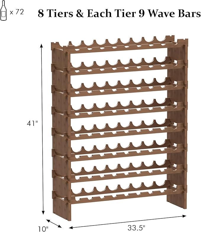 Bambloom Wine Rack Freestanding Floor, Wooden Stackable Bottle Storage Rack for Kitchen,Cellar. 72 Bottles Wine Holder Display Shelves for Champagne(Walnut)