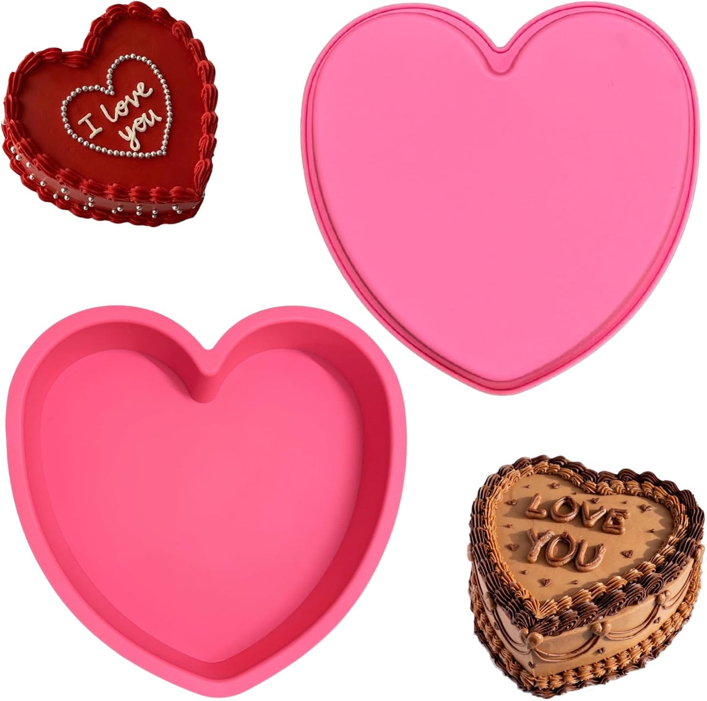 Heart Shaped Cake Pans 8 Inch – Set of 2 Nonstick Silicone Heart Cake Pan for Baking, Oven & Microwave Safe Molds – Durable, Easy-Clean Matte Surface - Grade Novelty Shaped Cake Pans (Pink)