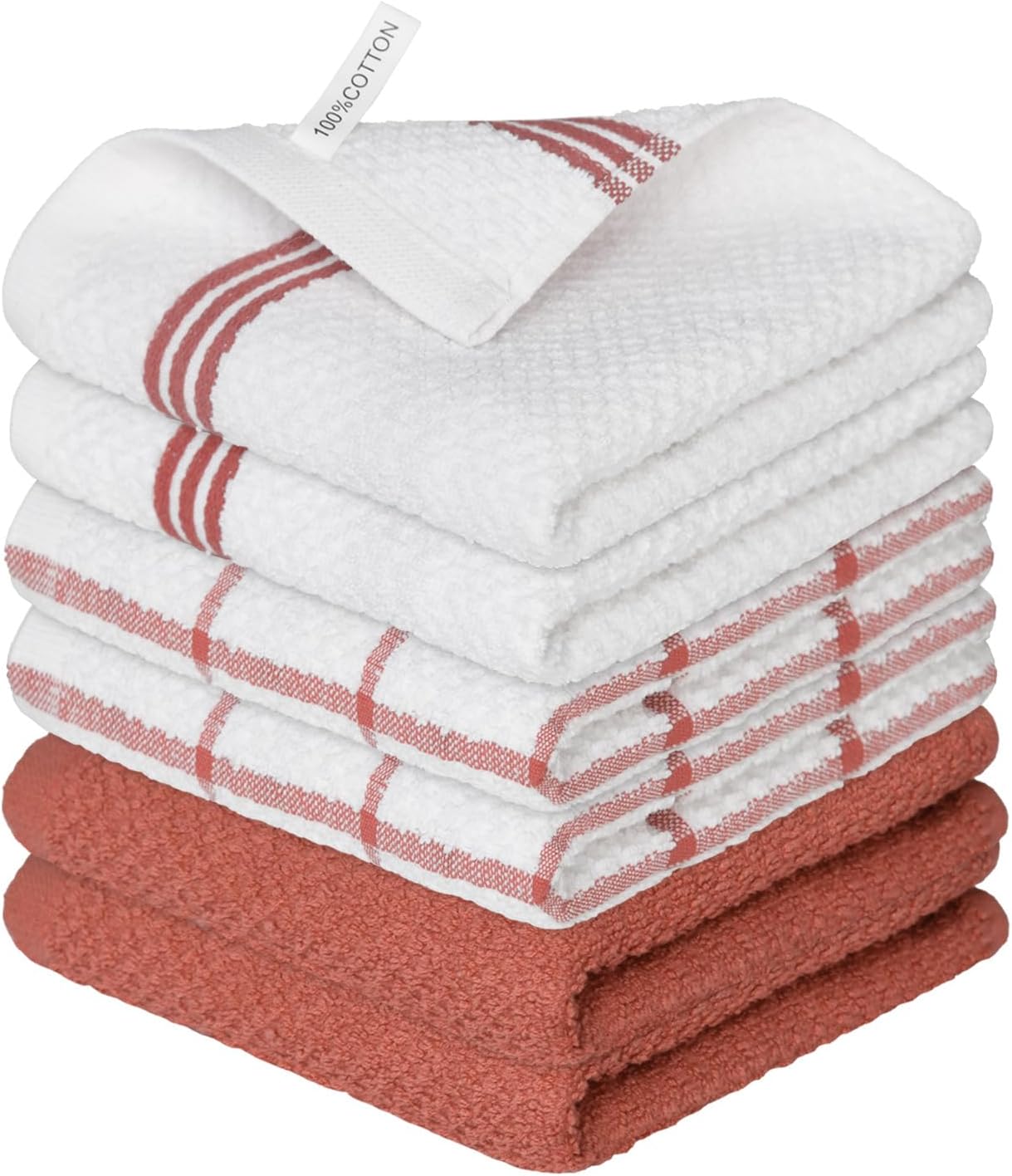 Artoid Mode Ring Spun Cotton Red Dishcloth Kitchen Towels, 12x12 Inch Ultra Soft Absorbent Quick Drying Household Cleaning Kitchen Rags Set of 6