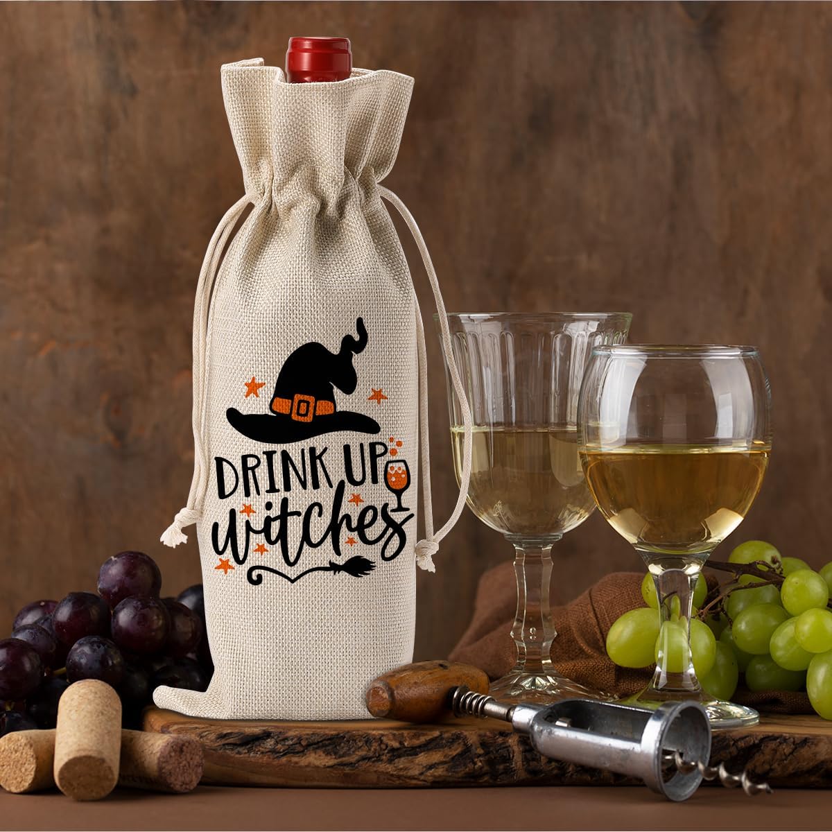 Halloween Wine Bag Drink Up Witch Wine Bag Halloween Birthday Gifts Halloween Birthday Party Decorations for Women Men Her Friends Wine Tasting Party Holiday Gift Bag