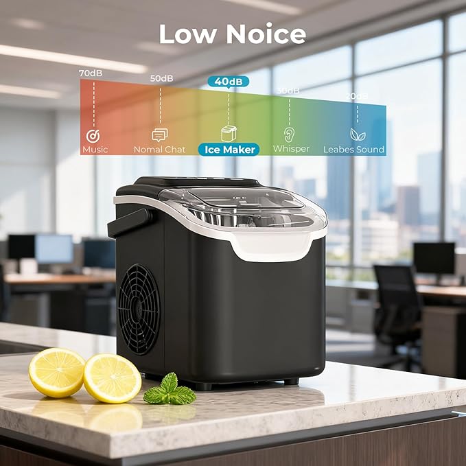 Countertop Ice Maker Machine, 8 Bullet Ice in 6 Mins, 26.5lbs/24Hrs, Self-Cleaning Portable Design with Selectable Ice Size & Touch Display for Home/Office/Bar