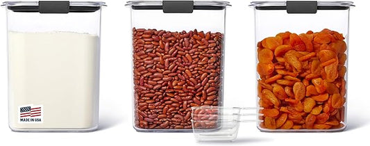 Rubbermaid Brilliance BPA-Free Food Storage Containers with Lids Airtight Kitchen and Pantry Organization Set Includes 3 Containers and Scoops Clear 16 cups