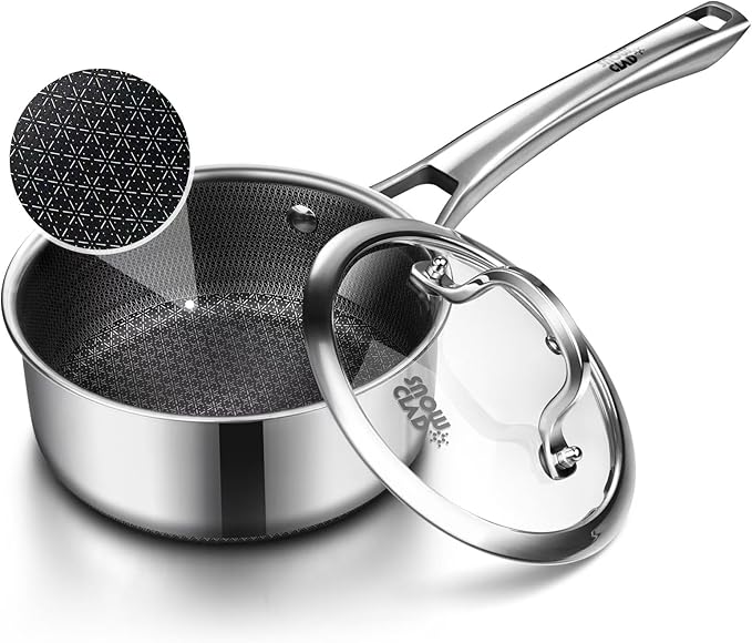 Sauce pan with lid,1.5 Quart Hybrid Nonstick Sauce pans set, Stainless Steel cookware,non stick Pots PFOA Free,Works on Induction,Ceramic and Gas Cooktops