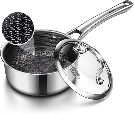 Sauce pan with lid,1.5 Quart Hybrid Nonstick Sauce pans set, Stainless Steel cookware,non stick Pots PFOA Free,Works on Induction,Ceramic and Gas Cooktops