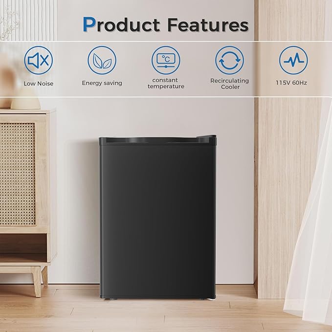 Antarctic Star Mini Compact Refrigerator with Freezer, 2.6 Cu.Ft. Single Door Adjustable Removable Shelves for Apartment/Dorm/Office,BLACK