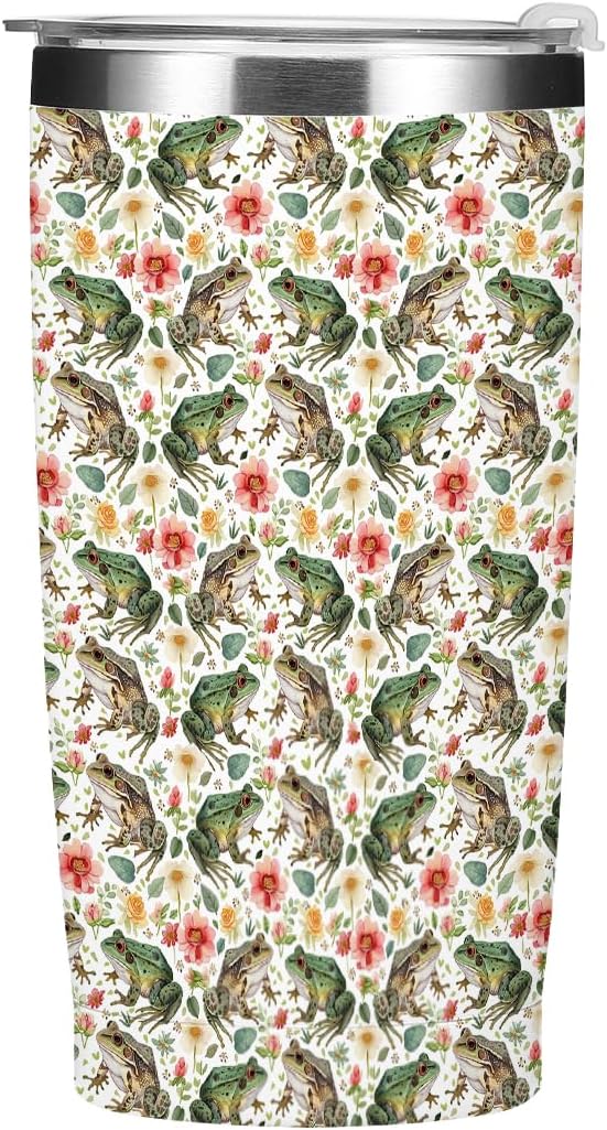 Cute Frog Tumbler, Frog Stuff Merch 20 oz Stainless Steel Coffee Mug，Travel Cup，Insulated Cup with Lid for Car, Funny Birthday Gifts for Women Boy Girls Animal Lovers Accessories Christmas