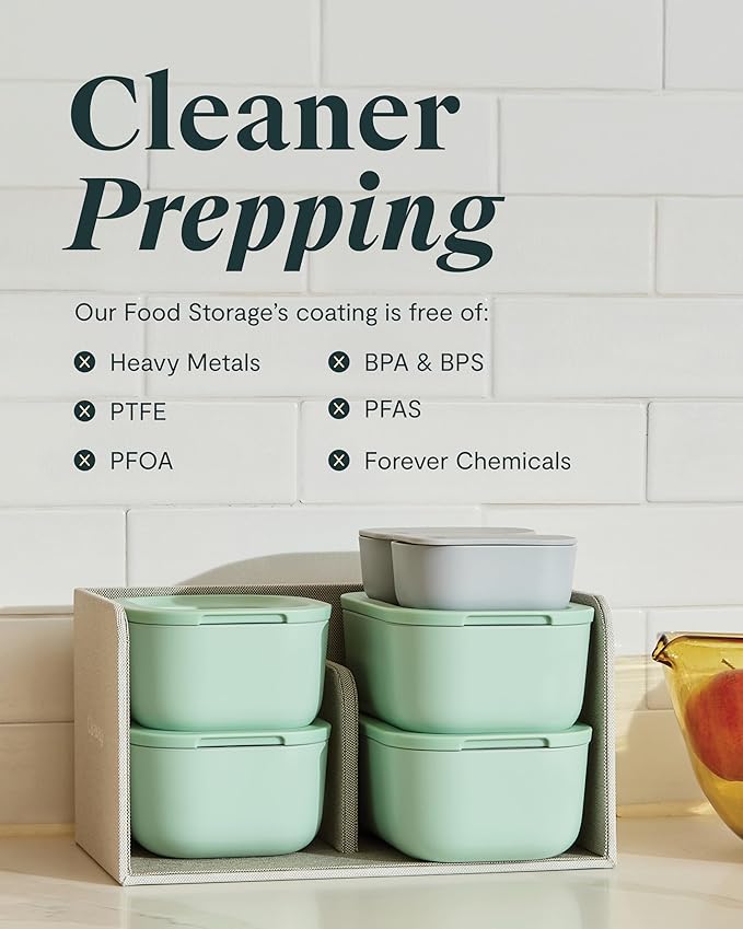 Caraway Mini Square Food Storage Container - 1.75 Cup Glass Storage Container for Food - Non-Toxic Ceramic-Coated Glass - Air Release Technology - Compact & Stackable Design - Gray