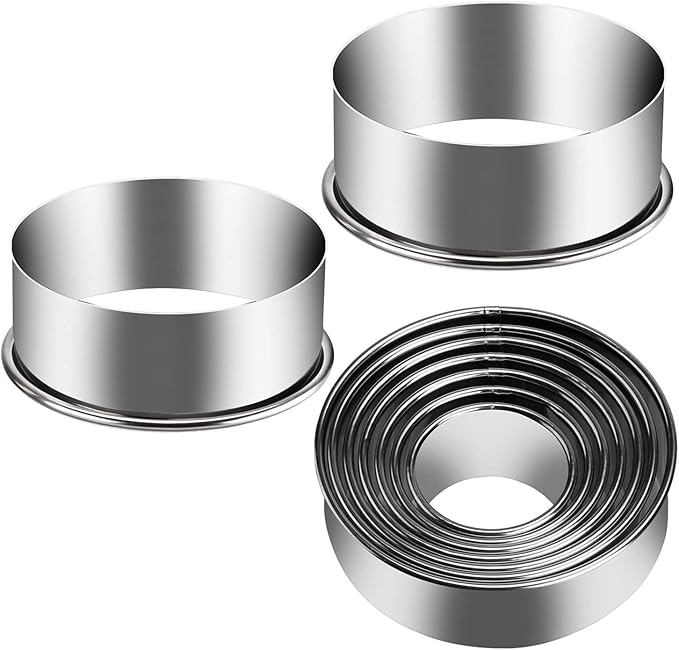 9 Pieces Stainless Steel Cookie Cutter Set Biscuit Plain Edge Round Cutters Metal Ring Baking Molds