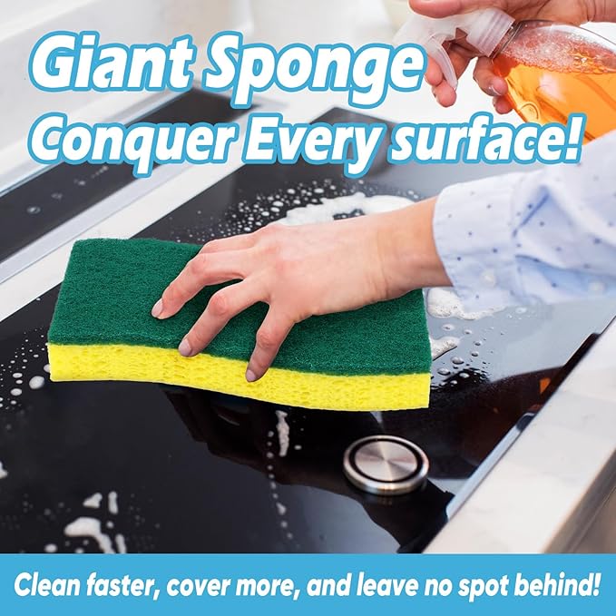 AIDEA XL Scrub Sponges 6Count, Heavy Duty Sponges for Dishes, Extra Large Sponge for Cleaning Kitchen and Household, Heavy Duty Sponge Safe for Non-Coated Cookware, Cleaning Power for Bathroom, House