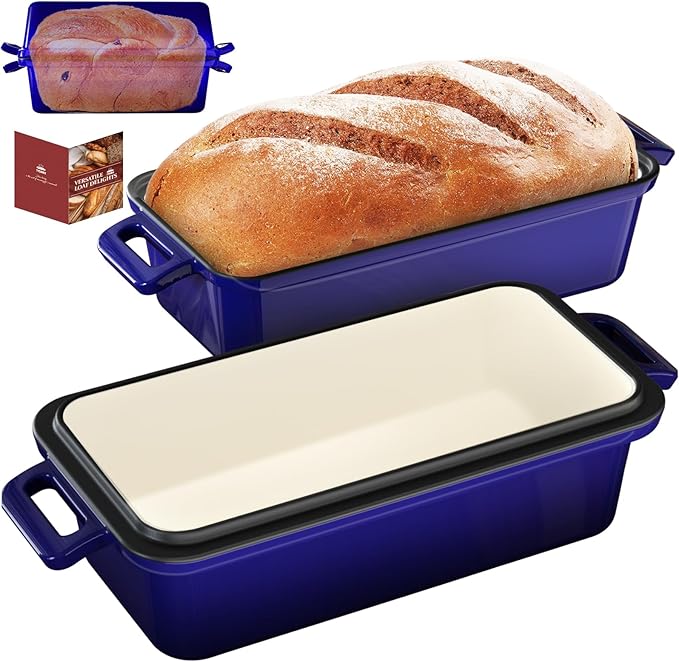 13x5 Enameled Cast Iron Loaf Pan with Lid – Bread Pan for Sourdough, Cake, Meatloaf, Even Heat, Nonstick, Easy to Clean, 2 Piece Set