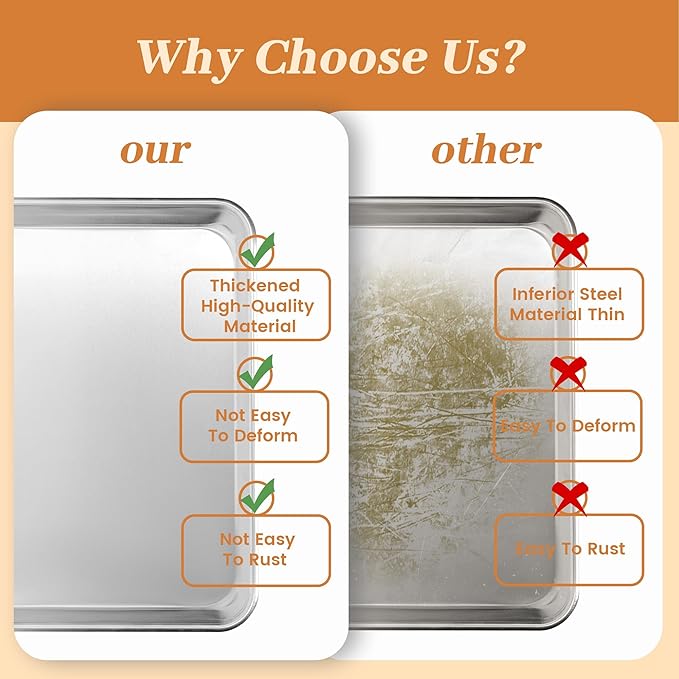 6 Pack Half Size Baking Sheet Pans, Aluminum Commercial Cookie Sheets Non-Stick, 18"x13"