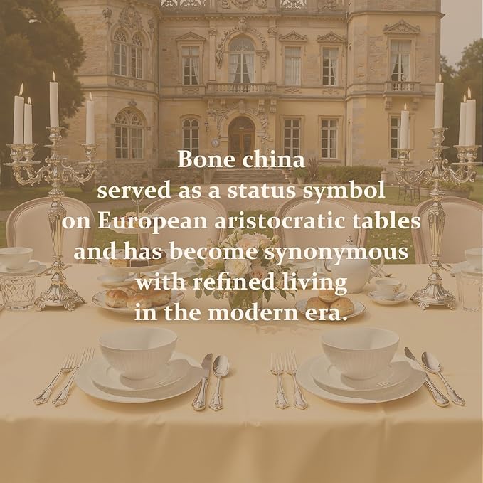 KINGSTONE Bone China Dinnerware Set, 12-Piece White Lightweight Porcelain with Textured Design Service for 4, Plates, Bowls, for Family Dining, Restaurants, Gifting，Microwave and Dishwasher Safe