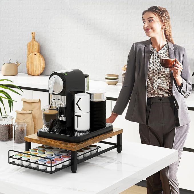 IBUYKE Wooden Coffee Pod Holder for K-Cup, 35 Capacity Capsule Pods Storage,Mullti Coffee Pod Drawer,Home Kitchen Counter Coffee Bar Station Organizer,Brown TCJ001H