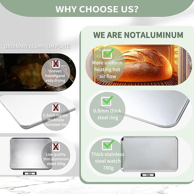 3 sets（18/16/12）Piece Stainless Steel Baking Pan Set – Heavy Duty, Non-Stick, Oven Safe, Perfect for Cakes, Cookies & Roasts，Commercial Cookie Trays, Oven & Dishwasher Safe - Rustproof & Durable