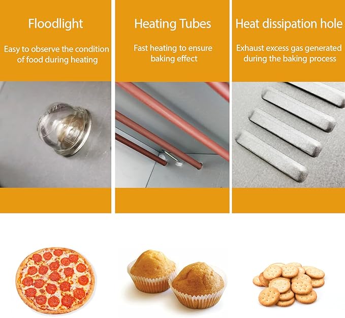 220V Commercial Pizza Oven 6.4KW Single Phase Stainless Steel Double-Deck 2 Baking Sheets Countertop Electric Movable Pizza Oven with Universal Wheels for Commercial Use