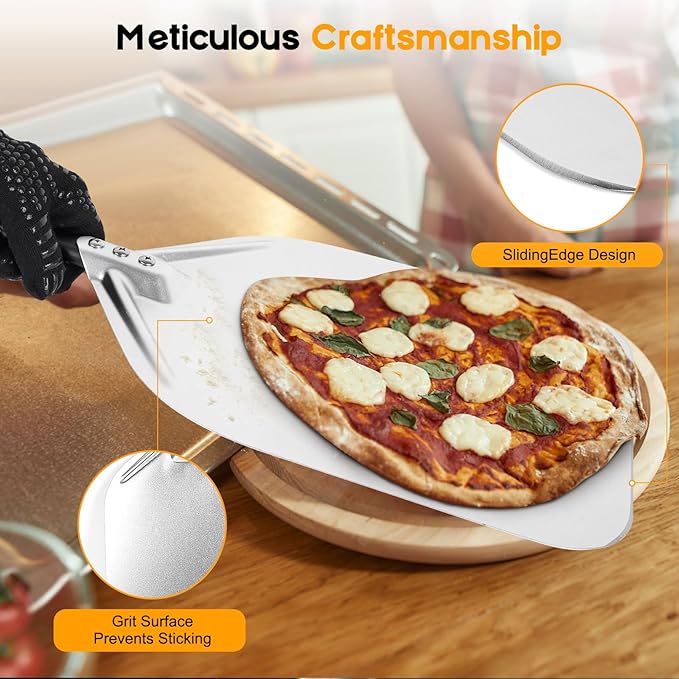 Pizza Peel 12 Inch, Pizza Spatula with Oven Gloves, Detachable Handle, Pizza Paddle for Indoor & Outdoor, Pizza Oven Accessories