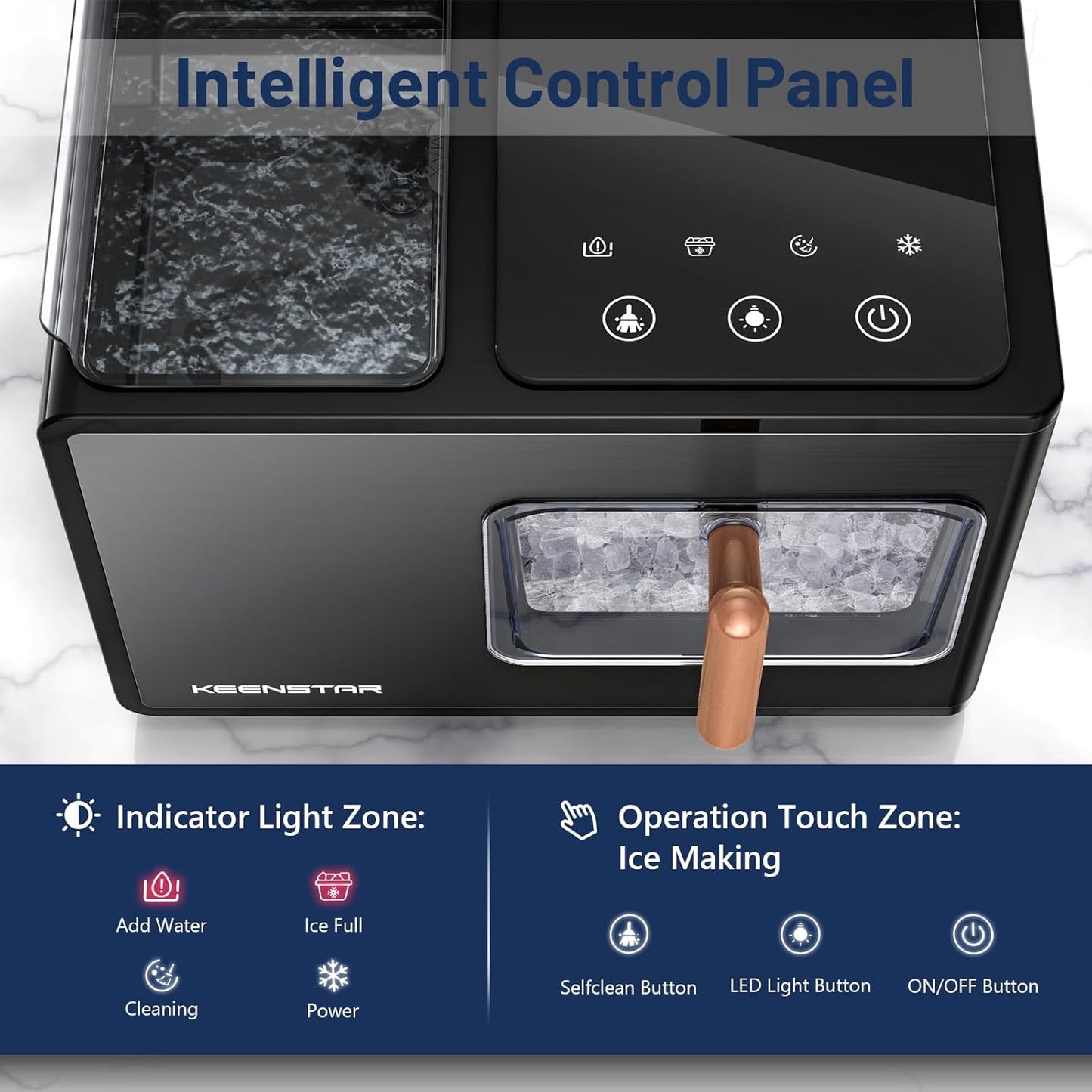 Nugget Ice Maker Countertop, 40lbs/24H, Pebble Ice Maker with Soft Chewable Ice, Self Cleaning Sonic Ice Machine, Stainless Steel w/Touch Screen for Home Office Bar Party- Black