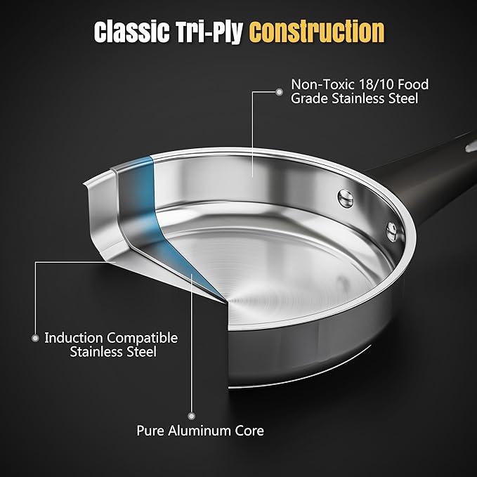 Meythway Stainless Steel Cookware Set Non Toxic, 14PCs Stainless Steel Pots and Pans Set with Stay-Cool Handles, Kitchen Induction Cookware with Steamer, Utensil Sets and Pot Protectors