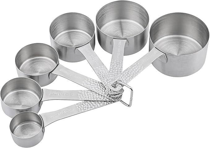 Measuring Cups Set, 18/8 Stainless Steel Measuring Cups Set for Kitchen & Baking, Dry & Liquid 6 Measuring Cups with 1 Rings, Nesting Metric & US Measuring Cup Set