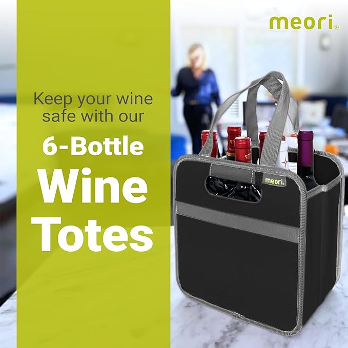 meori 6 Bottle Wine Tote Lava Black Liquor Spirits Enthusiast Tastings Grocery Shopping Glass Dividers Travel Hostess Gift (A100432)