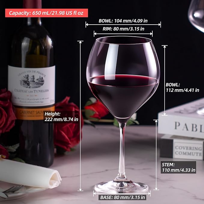 KAMMAK Wine Glasses Set of 2, 22 oz Hand Blown Crystal Bordeaux Wine Glasses, Thin Rim & Long Stem, Perfect for Red & White, Daily Use, Wedding Anniversary or Birthday Gift with Gift Box, Sofia