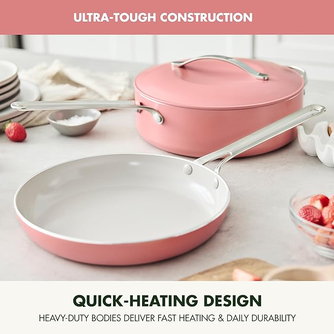 GreenPan Nova 10” Frying Pan Skillet and 4.37QT Sauté Pan with Lid, Oprah’s Favorite Things 2024, PFAS-Free Ceramic Nonstick, Induction Suitable, Sear, Fry, Broil, Dishwasher & Oven Safe, Coral
