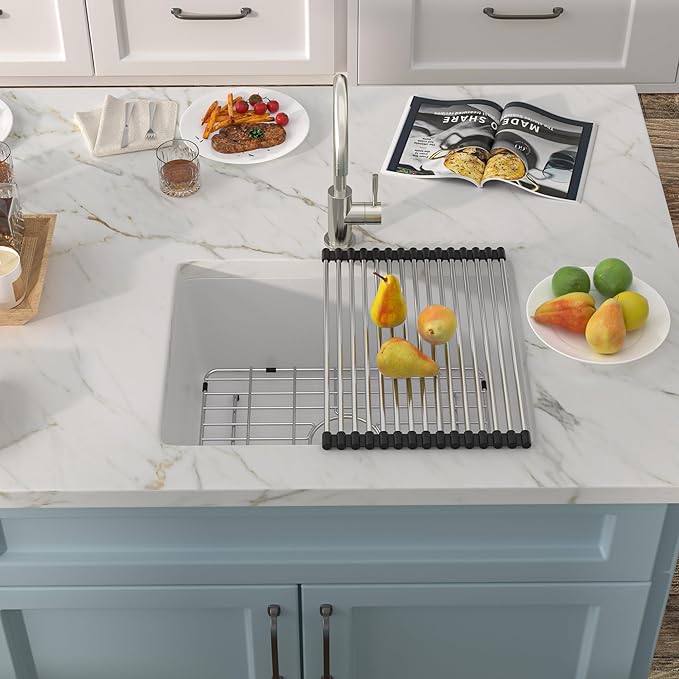 22"x17" Undermount Wet Bar Sink - White Granite Composite Quartz Classic Single Bowl Under Counter Small Kitchen Bar Prep RV Sink Basin