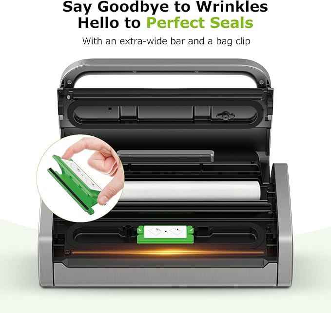 Bonsenkitchen Vacuum Sealer Machine, Globefish Technology for Perfect Vacuum Sealing, Powerful Low-Noise Food Vacuum Sealer with Easy Handle Design, Built-in Cutter and Bag Storage, 2 Bag Rolls