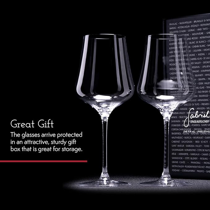 Gabriel-Glas Crystal Wine Glasses, Set of 6 with Gift Box - Premium, Universal Wine Glass for Red and White Wine - Dishwasher Safe, Lead-Free, 16 oz