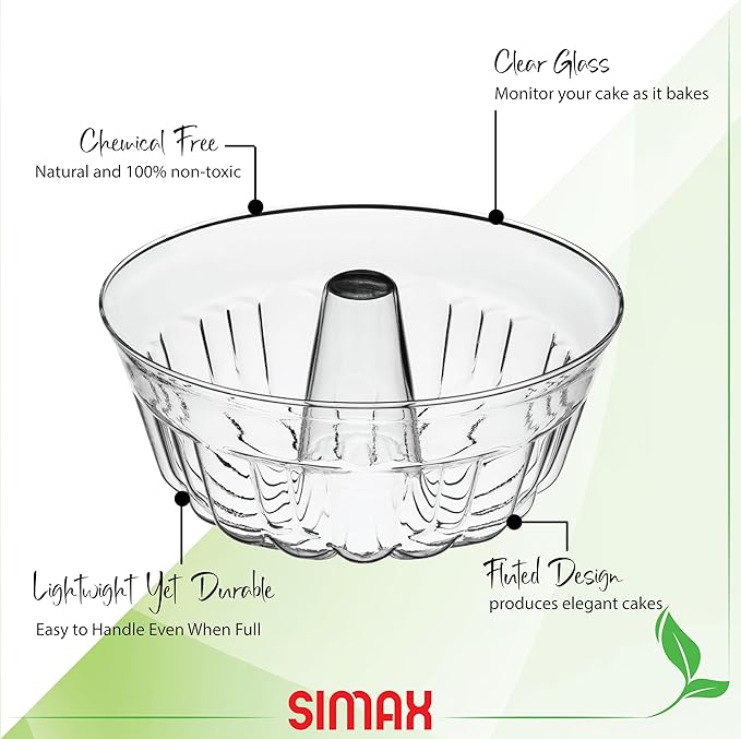 Simax Clear Glass Fluted Bundt Cake Pan | Heat, Cold, and Shock Proof, 2.1 Quart (8.4 Cups), Made in Europe, Great for Ring Cakes, Puddings, Desserts, Monkey Bread, and More, Dishwasher Safe…