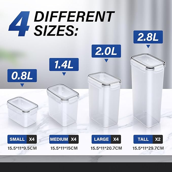 14 Pack Food Storage Container Set, Leak Proof Pantry Storage, BPA-Free Cereal Storage Containers Organizer for Kitchen Organization with Labels & Pen