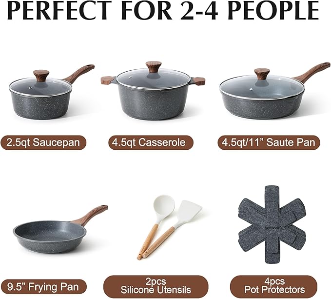 SENSARTE Nonstick Cookware Set 13-Piece, Non Stick Pots and Pans Set with Swiss Granite Coating, Healthy Kitchen Cooking Set, Stay-Cool Handles, PFOA Free