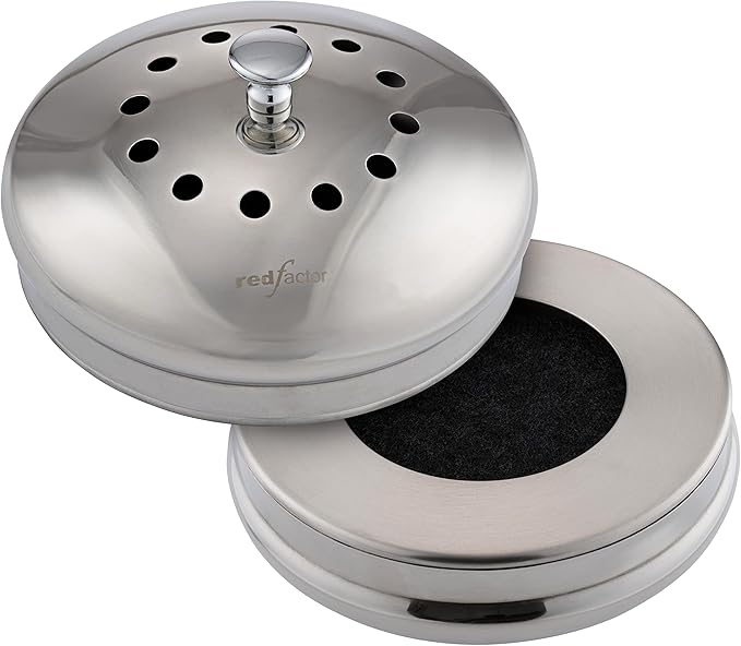 RED FACTOR Premium Compost Bin for Kitchen Countertop - Stainless Steel Food Waste Bucket with Innovative Dual Filter Technology - Includes Spare Filters (Brilliant Steel, 1.3 Gallon)